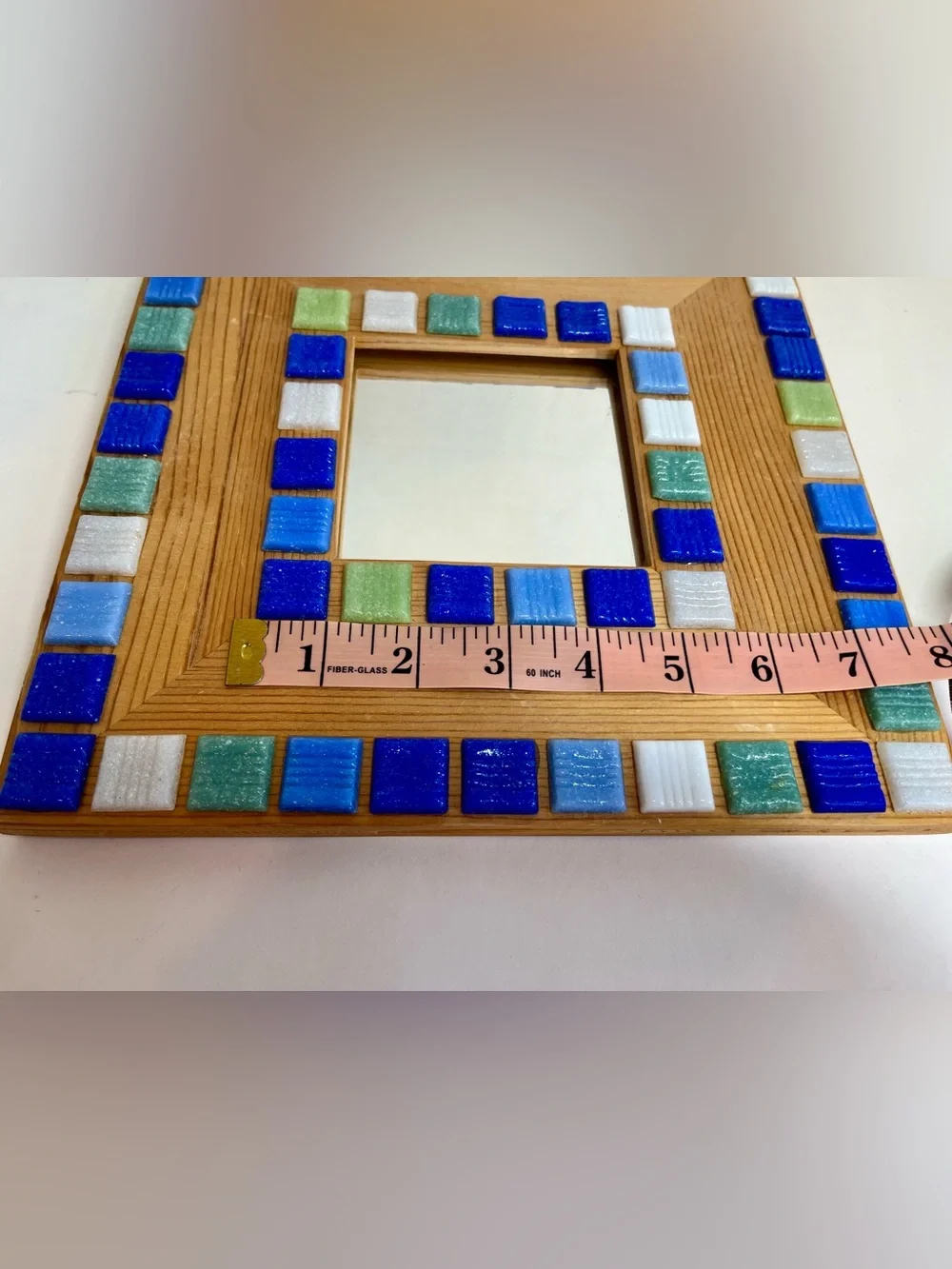 Wood Frame Mosaic Mirror w/Blue/White/Green Tiles (10x10x10x10) (Mint Condition)